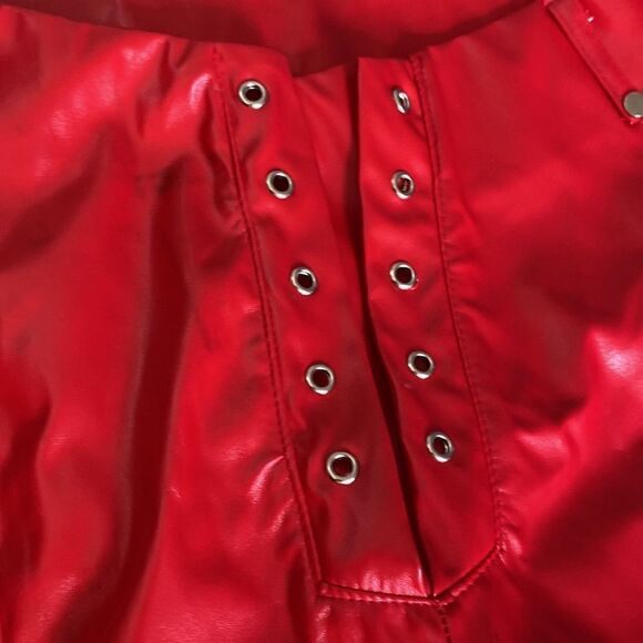 Red stretch pleather lace up pant. Cut out 4 skin size large front lace missing - Picture 3 of 16